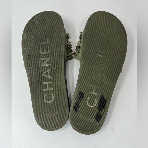 Chanel CC Chainlink Flat Slide Sandals green size 39 EU Slip On - Picture 4 of 8